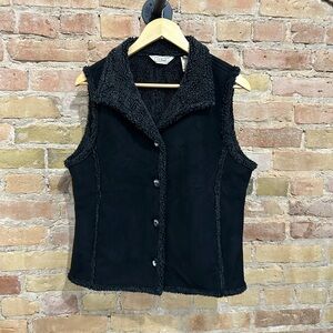 Vintage LL Bean Black Faux Suede Sherpa Lined Vest